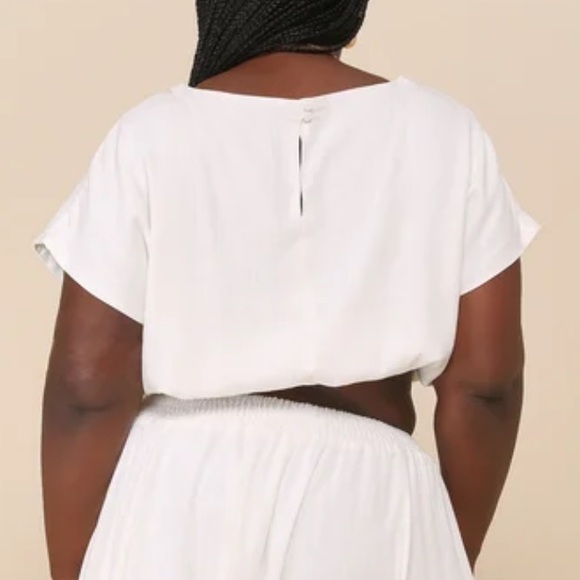 Lulu's Brings You Back Ivory Short-Sleeve Elastic-Hem Crop Top - Picture 2 of 16